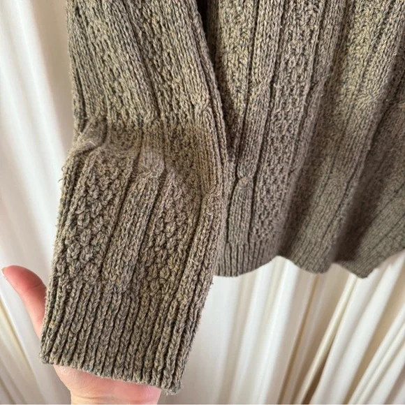Men's Cable Knit Sweater Olive Brown Tan Grandpacore Fisherman Vintage Oversized - Picture 3 of 4